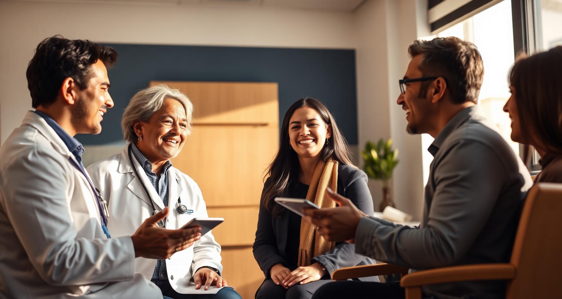 Neurosurgeon answering questions with patient and family