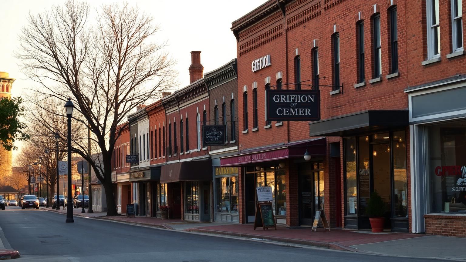 Brick storefronts on Solomon Street in downtown Griffin, Georgia