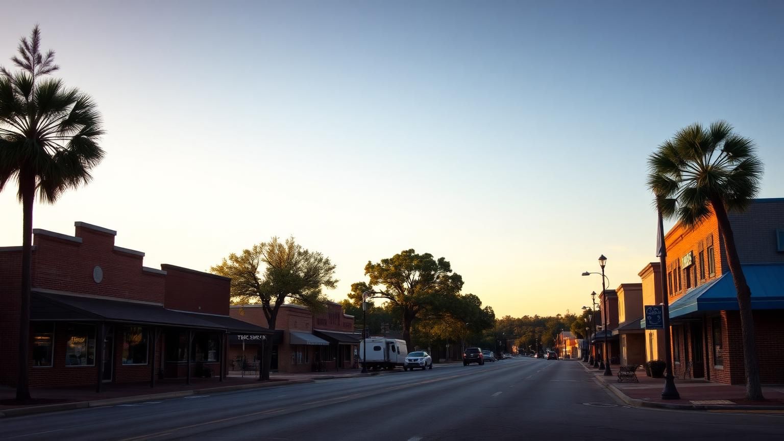 Main street in Lovejoy, Georgia at golden hour