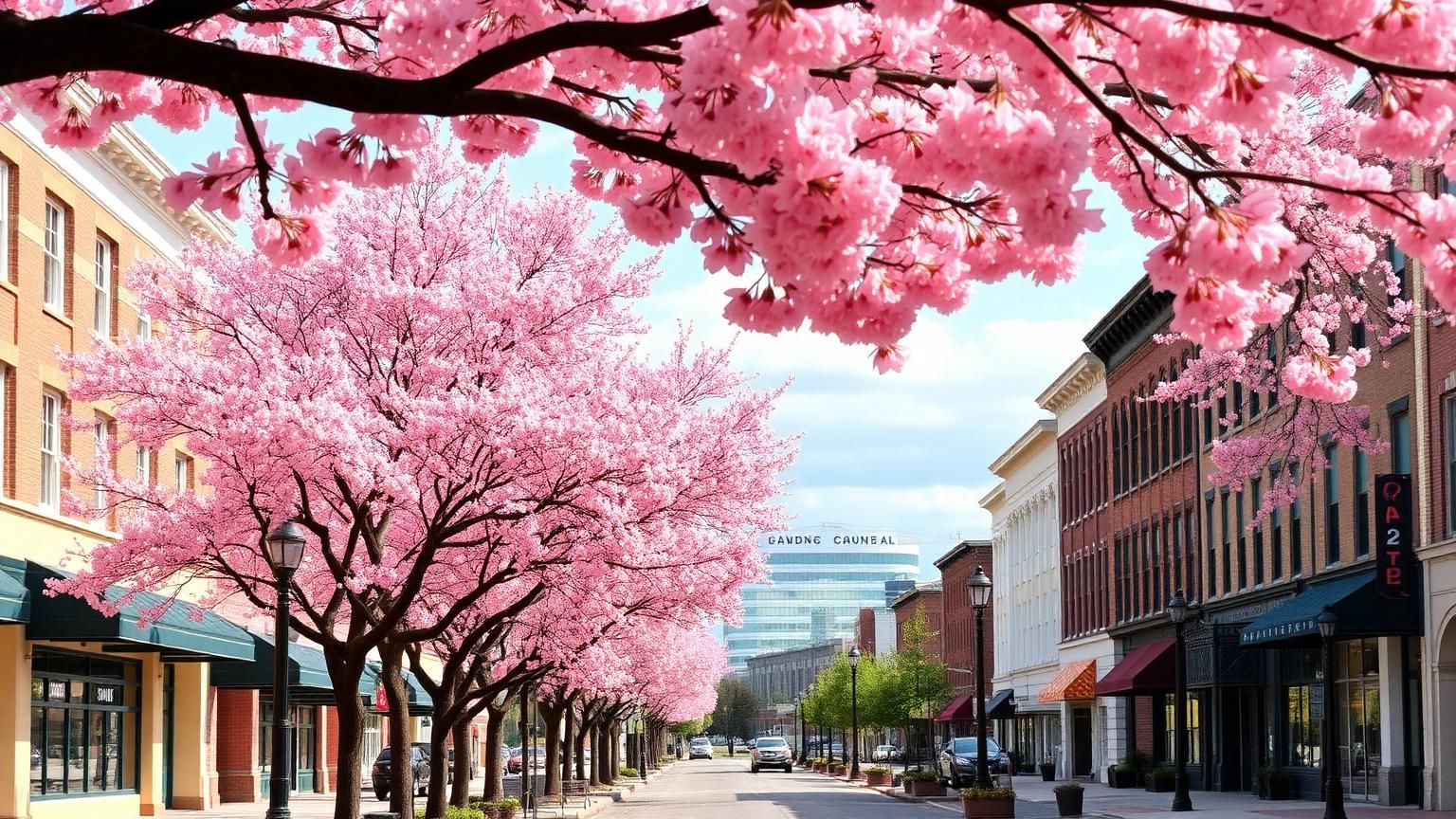 Cherry blossoms blooming in downtown Macon, Georgia