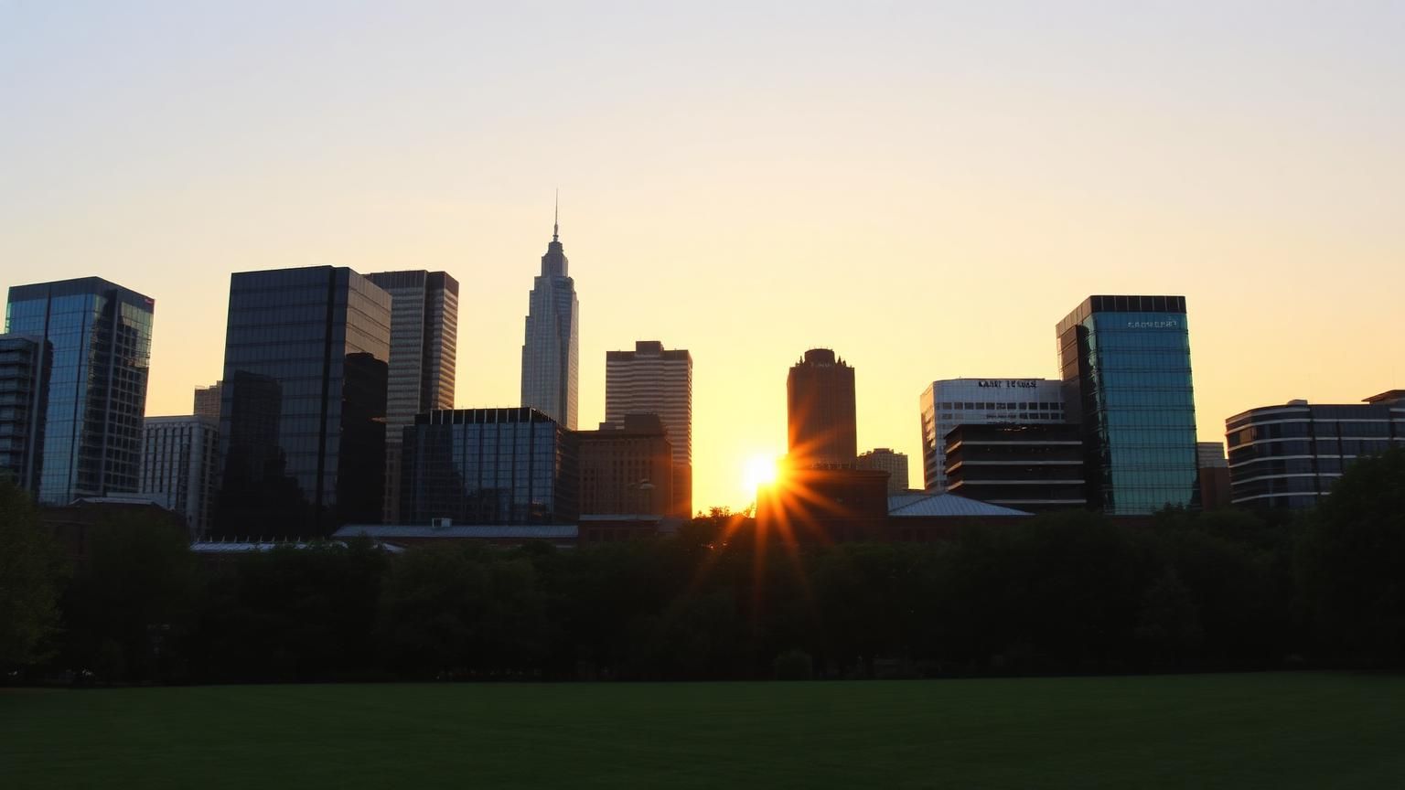 Midtown Atlanta skyline at sunset from Piedmont Park
