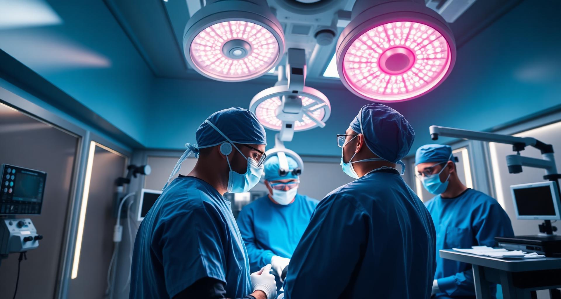 Neurosurgical operating room team performing minimally invasive spine surgery